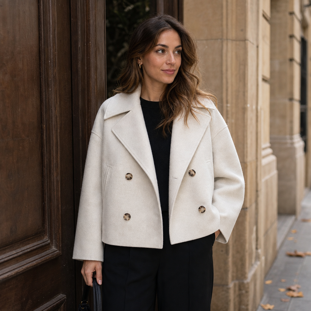 Abrigo Corto Cruzado para Mujer | Chaquetón Efecto Paño con Solapa Ancha