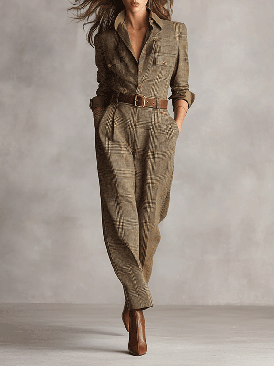 Célia | Mono de Tweed con Cuello en V y Cinturón