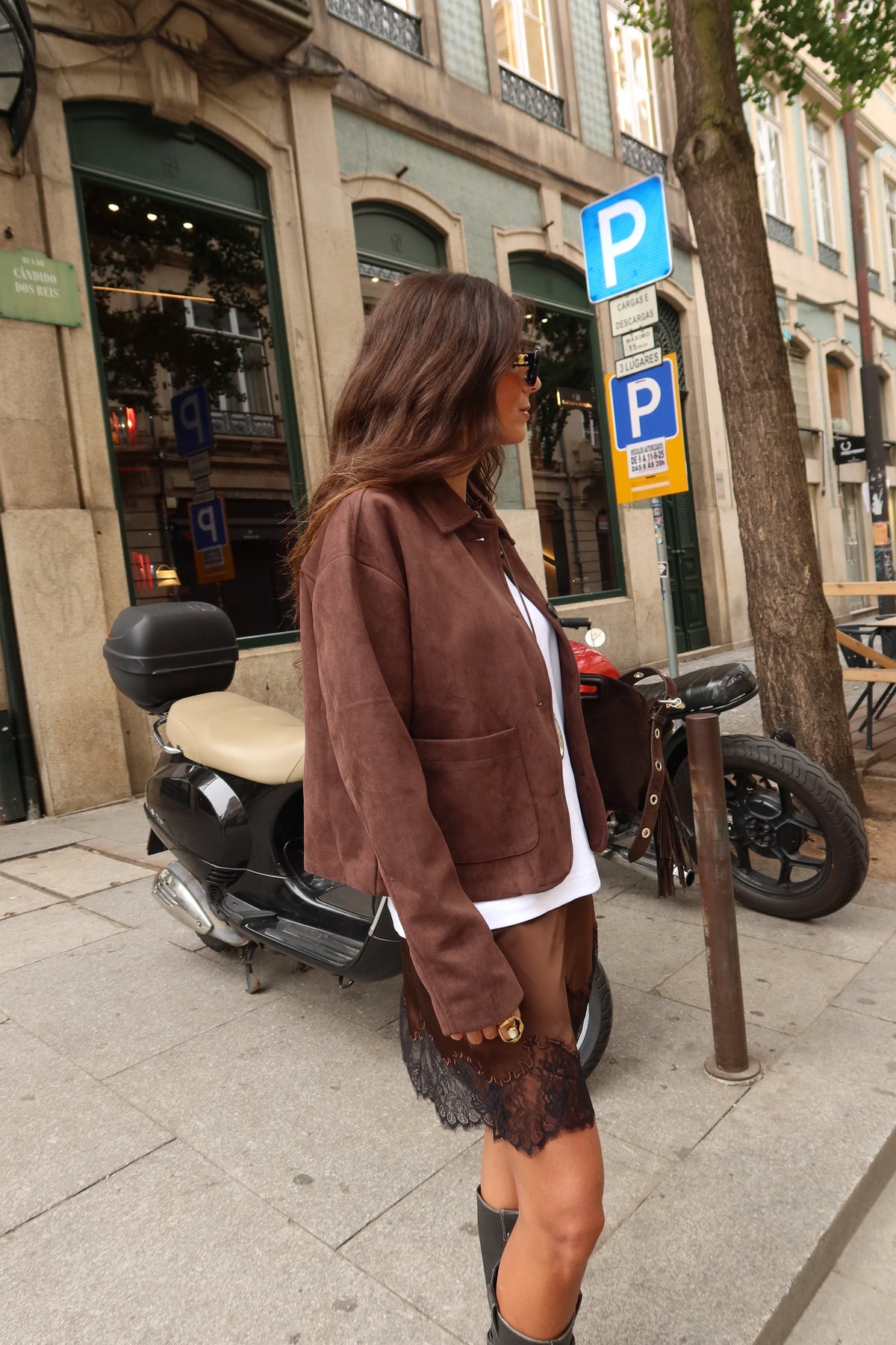 Chaqueta de Efecto Ante Chocolate Oscuro