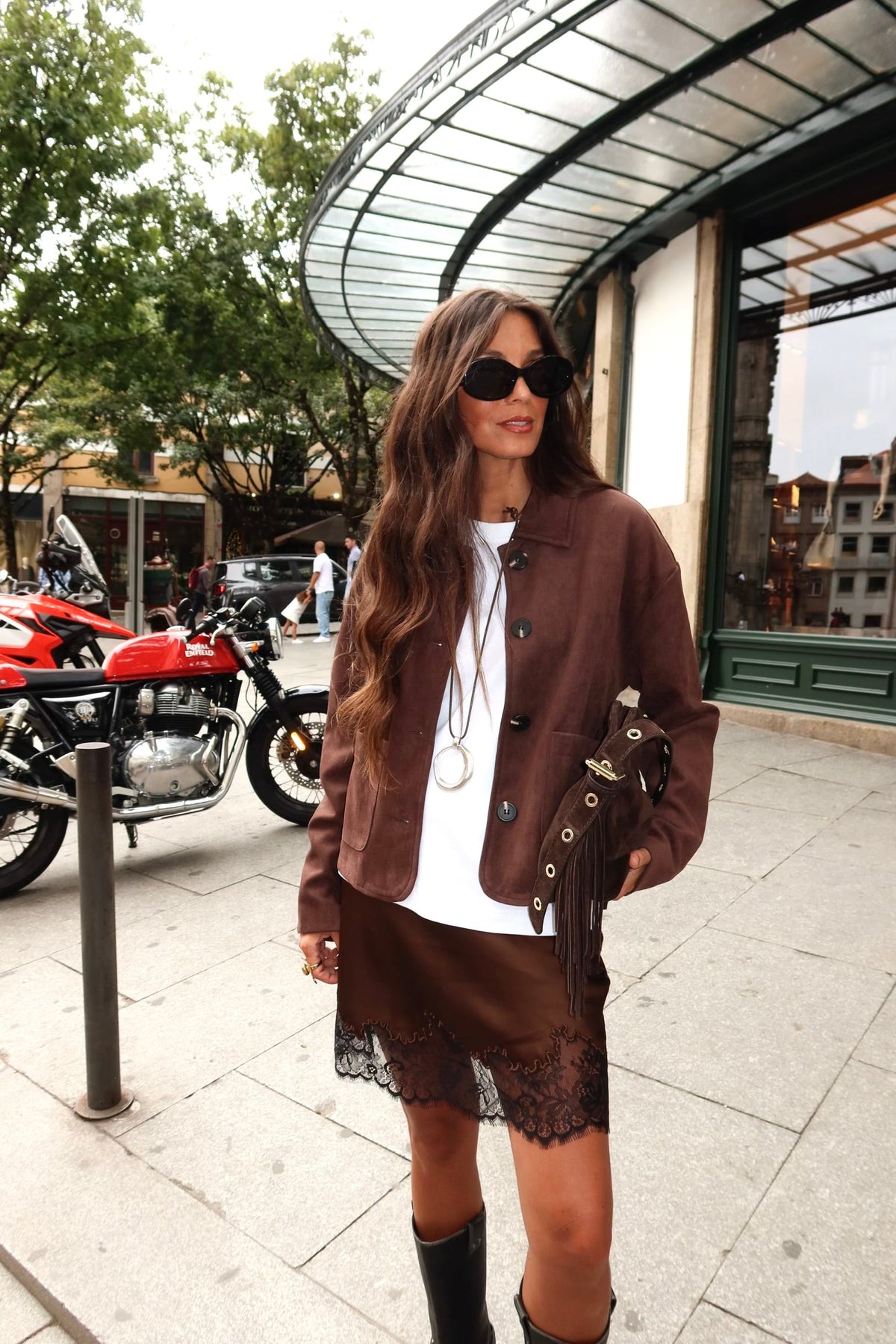 Chaqueta de Efecto Ante Chocolate Oscuro