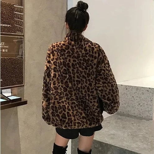 Abrigo de Pelo Sintético Estampado Leopardo para Mujer | Chaquetón Ancho de Invierno