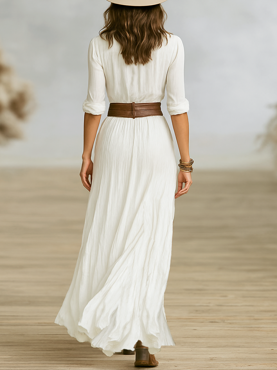 Aurore | Vestido Largo de Lino con Cuello Invertido