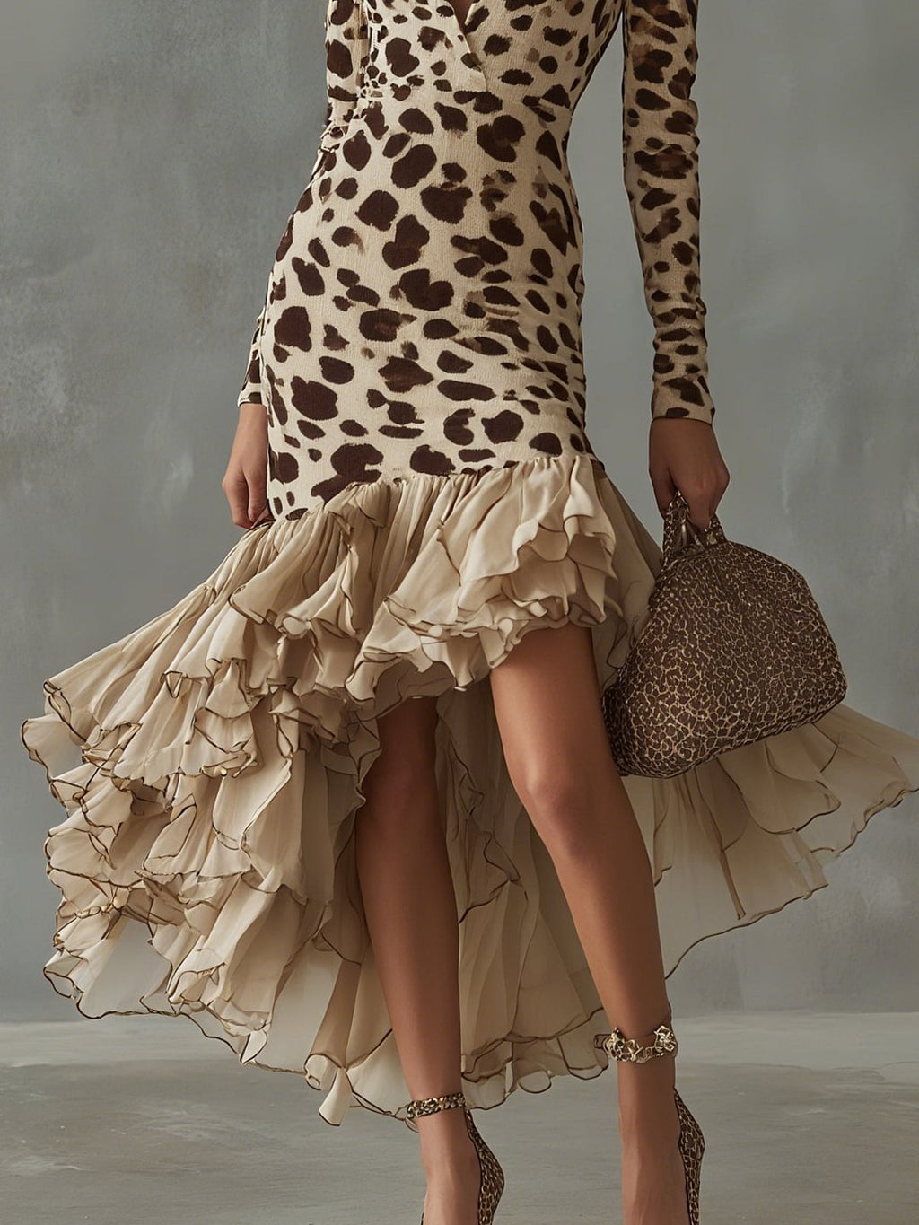 Eleonora | Vestido Largo de Estampado Animal con Volantes