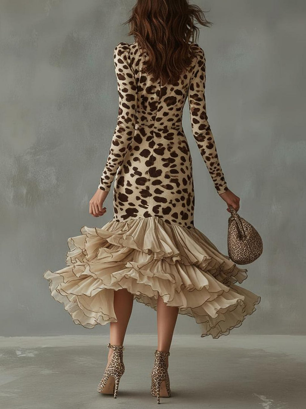 Eleonora | Vestido Largo de Estampado Animal con Volantes