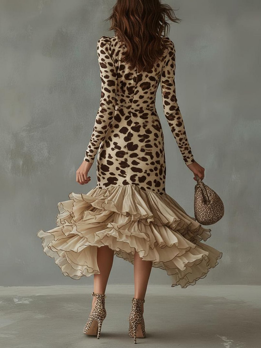 Eleonora | Vestido Largo de Estampado Animal con Volantes