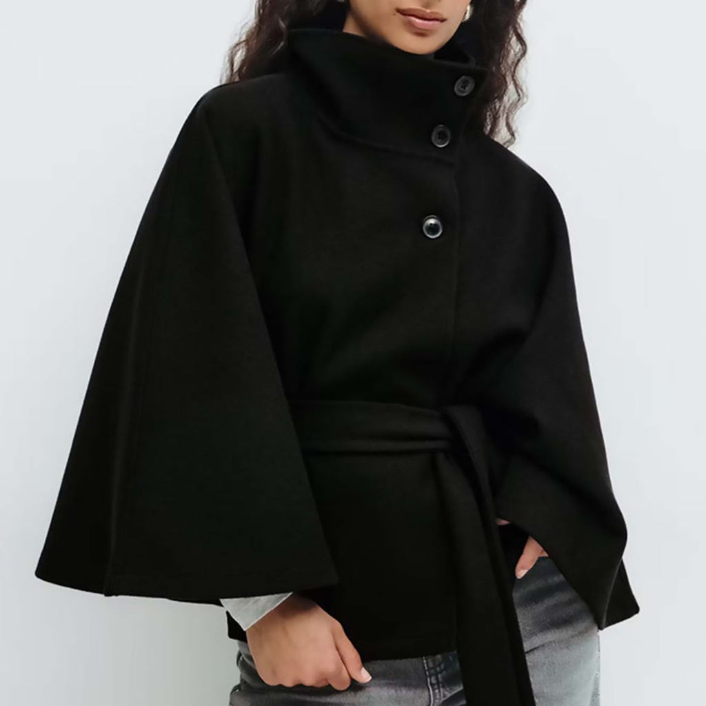 Abrigo Capa para Mujer | Capa de Paño con Cuello Alto y Cinturón