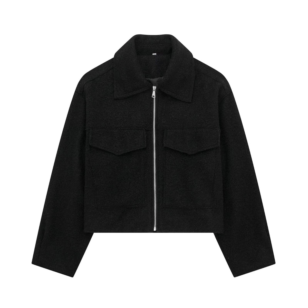Chaqueta Corta Efecto Lana para Mujer | Cazadora Bouclé con Cremallera y Bolsillos