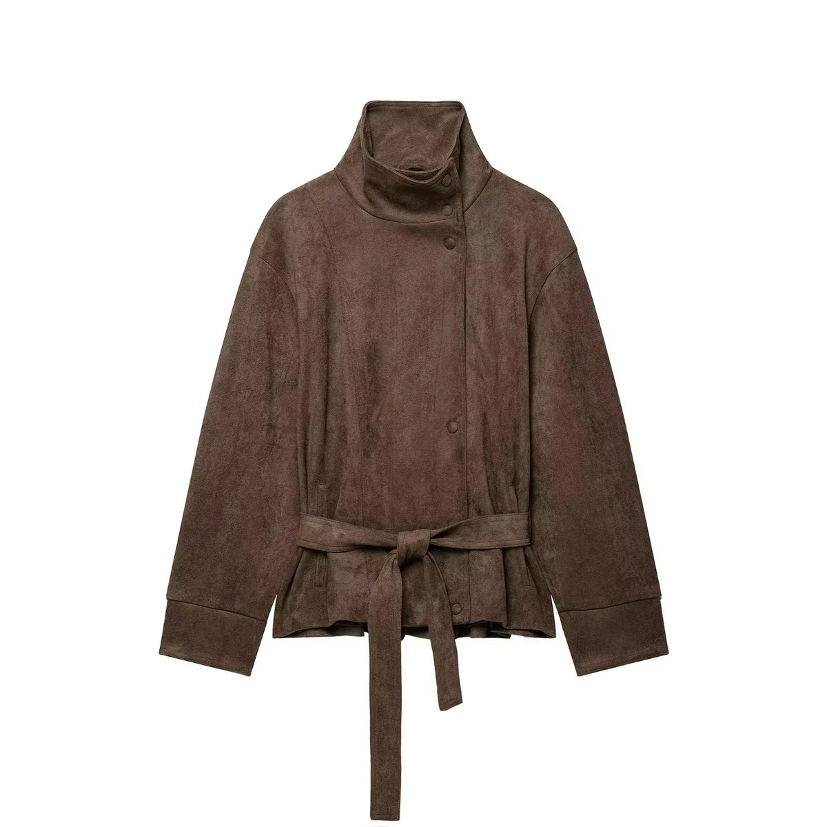 Chaqueta de Antelina para Mujer | Chaqueta Efecto Ante con Cuello Alto y Cinturón