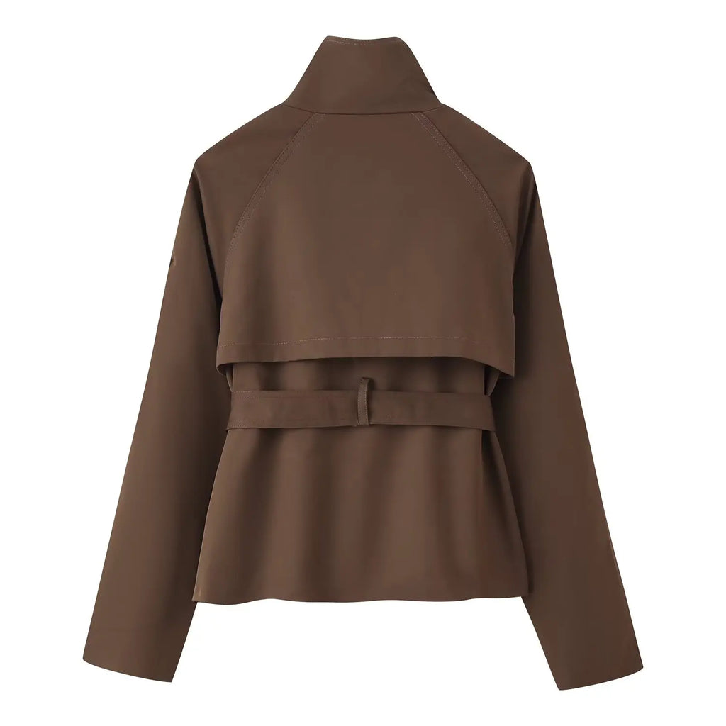 Gabardina Corta Cruzada | Cuello Alto y Cinturón