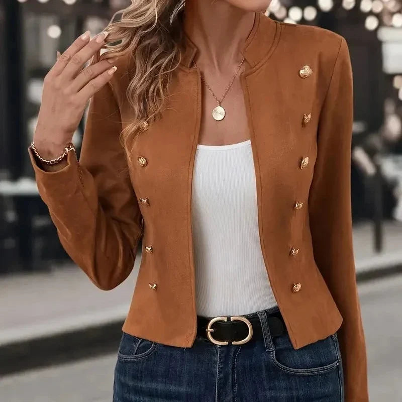 Chaqueta Militar para Mujer | Chaqueta Corta Cruzada con Botones Dorados