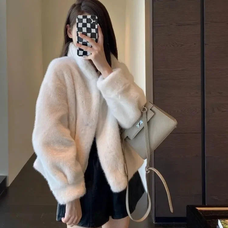 Abrigo de Pelo Corto para Mujer | Chaqueta de Pelo Sintético Efecto Visón