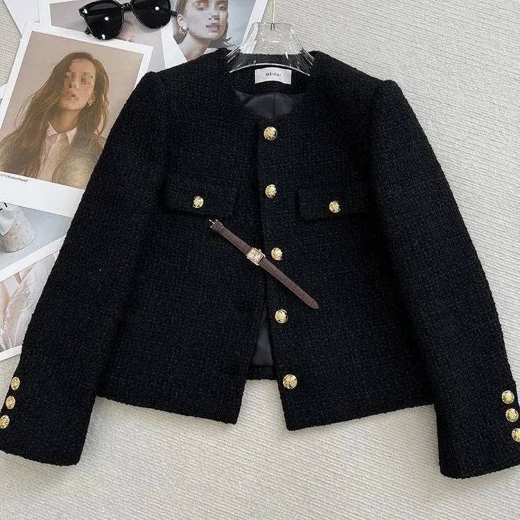 Chaqueta Tweed para Mujer | Chaqueta Corta Entallada con Botones Dorados
