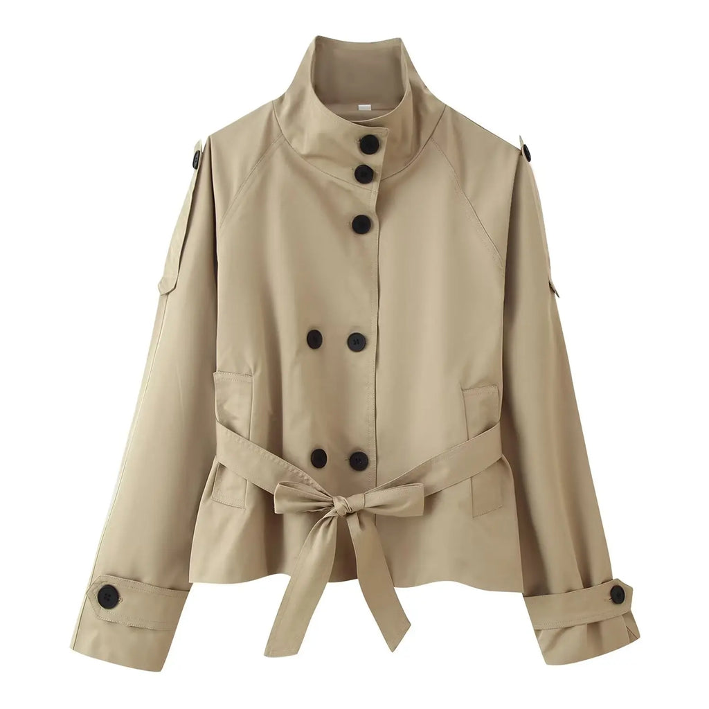 Gabardina Corta Cruzada | Cuello Alto y Cinturón