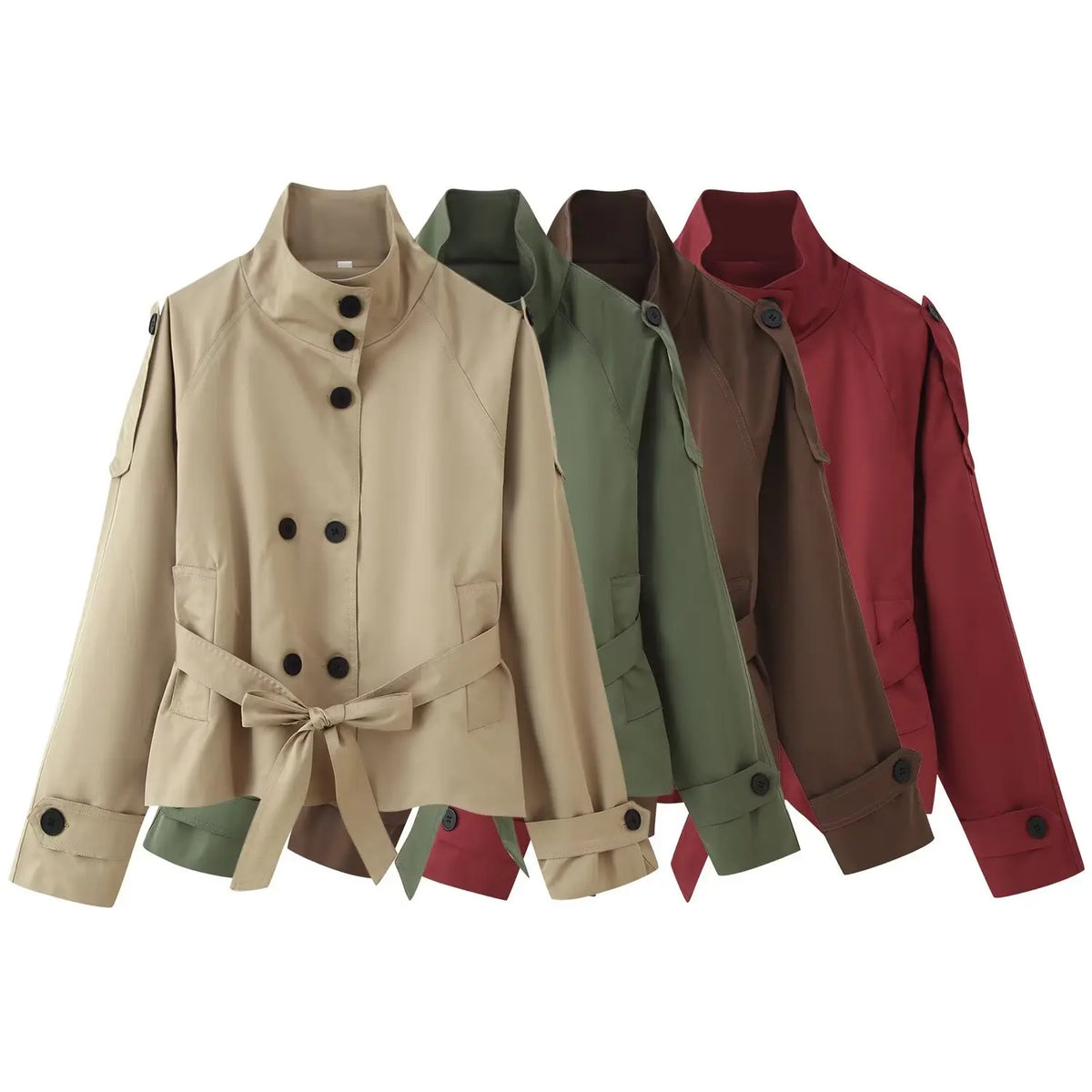 Gabardina Corta Cruzada | Cuello Alto y Cinturón