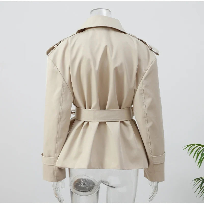 Gabardina Cruzada Corta para Mujer | Chaquetón de Entretiempo con Cordón