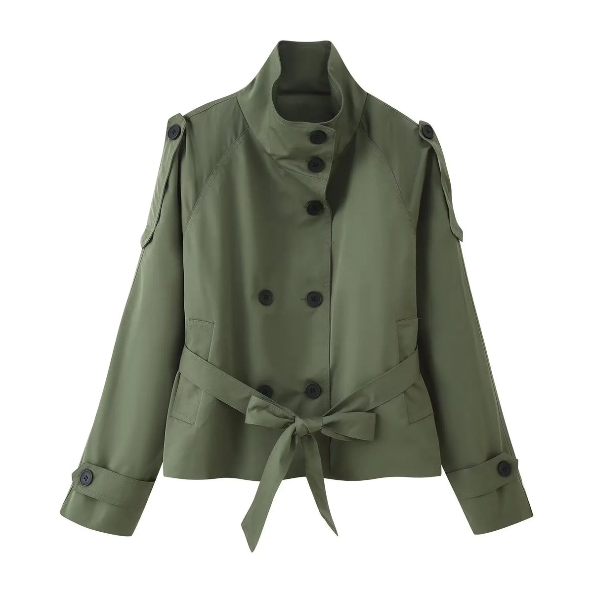 Gabardina Corta Cruzada | Cuello Alto y Cinturón