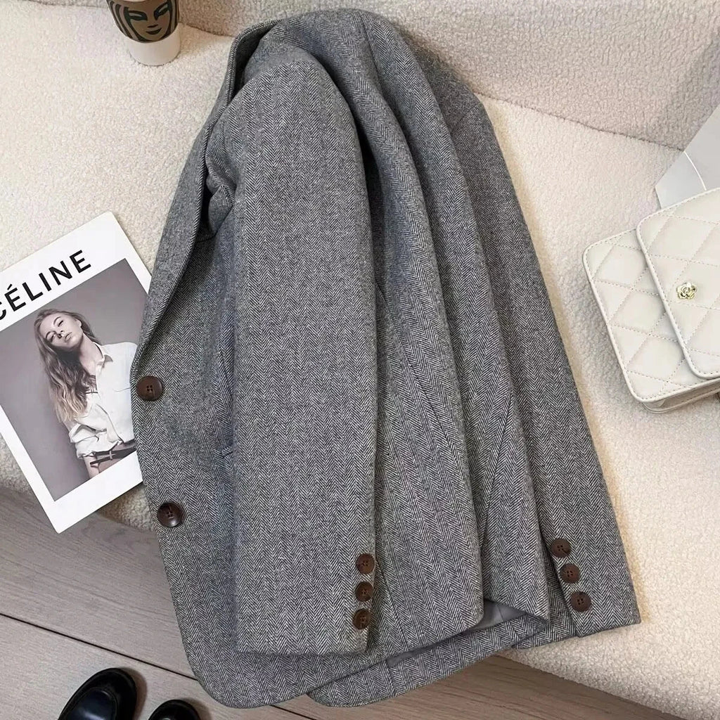 Americana Gris de Espiga | Efecto Lana con Forro
