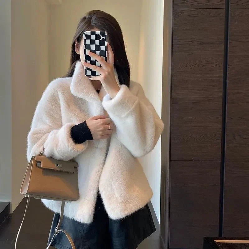 Abrigo de Pelo Corto para Mujer | Chaqueta de Pelo Sintético Efecto Visón