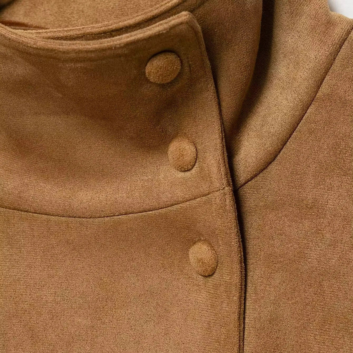 Chaqueta de Antelina para Mujer | Chaqueta Efecto Ante con Cuello Alto y Cinturón