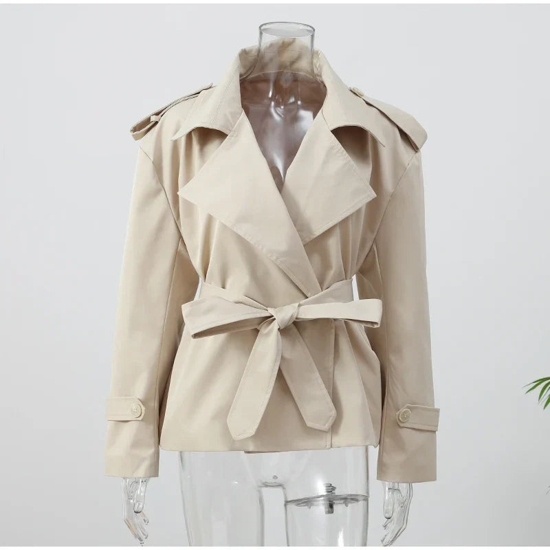 Gabardina Cruzada Corta para Mujer | Chaquetón de Entretiempo con Cordón