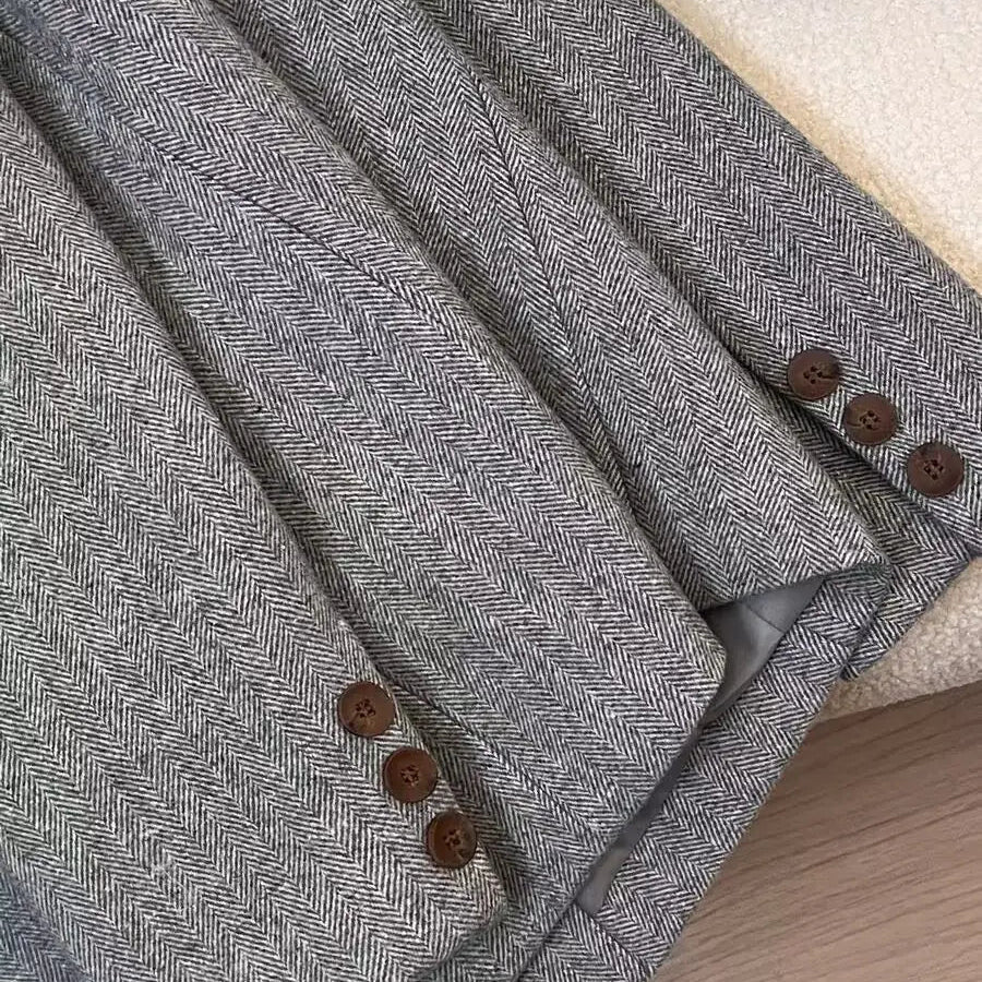 Americana Gris de Espiga | Efecto Lana con Forro