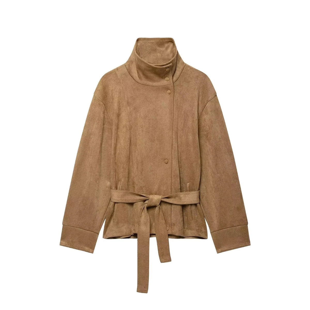 Chaqueta de Antelina para Mujer | Chaqueta Efecto Ante con Cuello Alto y Cinturón