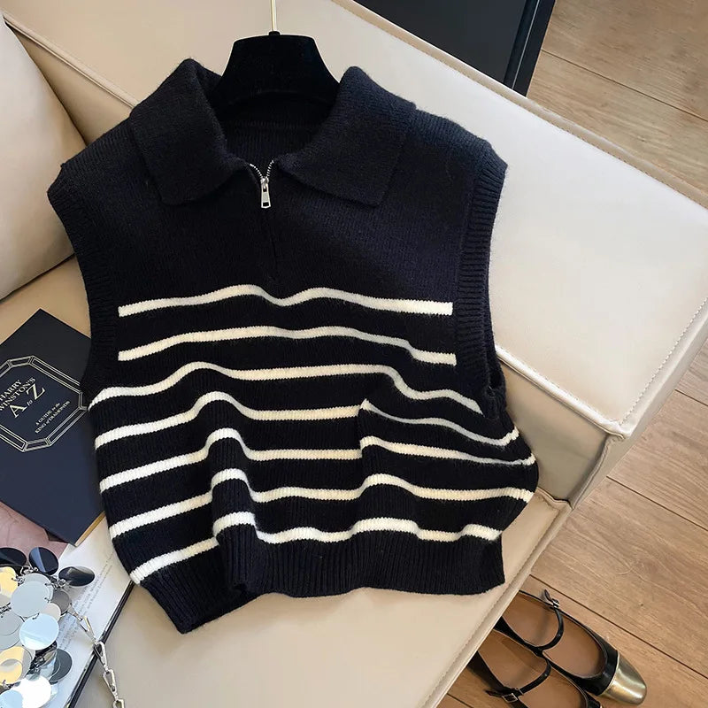 Chaleco de Punto a Rayas para Mujer | Cuello Solapa