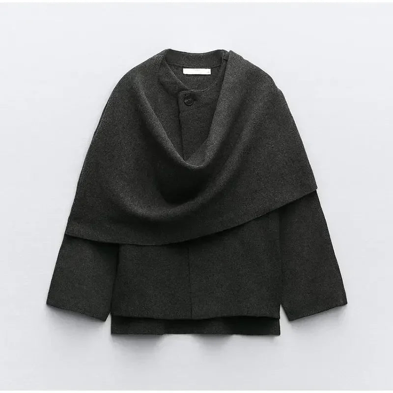 Chaqueta de Punto para Mujer | Chaquetón Corto con Bufanda Integrada
