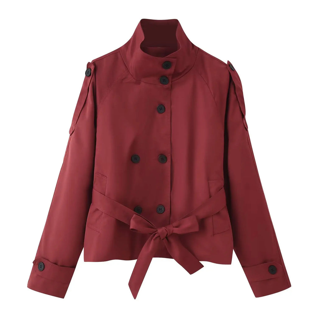 Gabardina Corta Cruzada | Cuello Alto y Cinturón