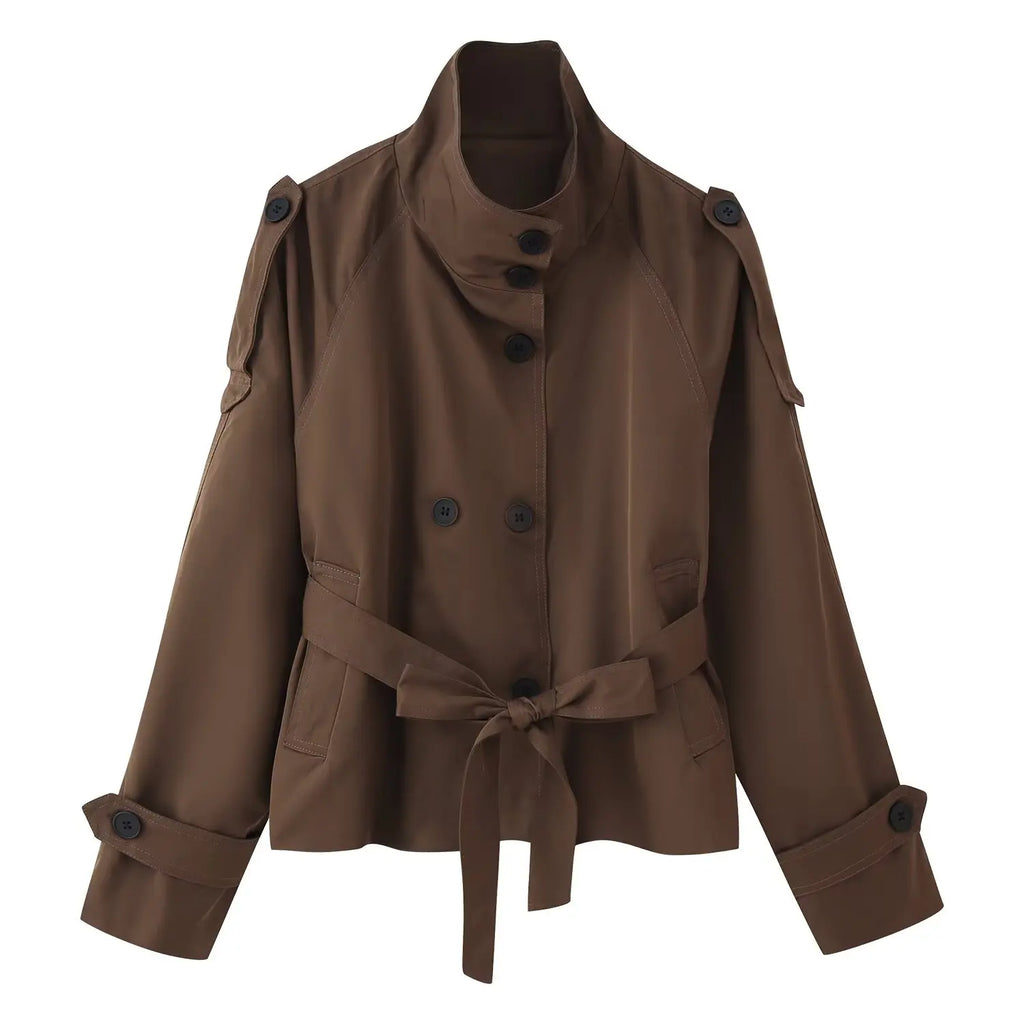 Gabardina Corta Cruzada | Cuello Alto y Cinturón