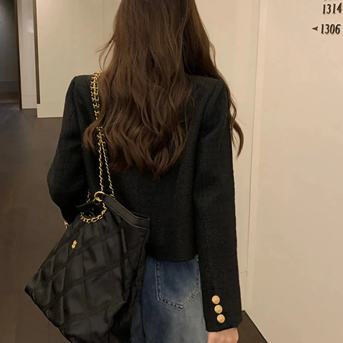 Chaqueta Tweed para Mujer | Chaqueta Corta Entallada con Botones Dorados