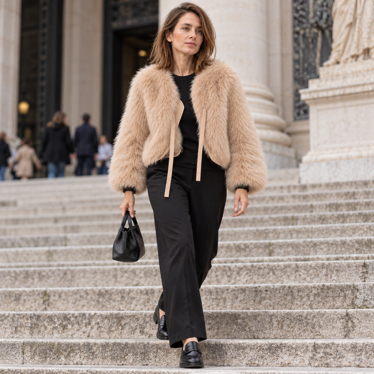 Abrigo de Pelo Sintético Corto para Mujer | Chaquetón Efecto Zorro con Cordón