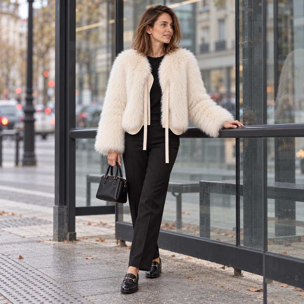 Abrigo de Pelo Sintético Corto para Mujer | Chaquetón Efecto Zorro con Cordón