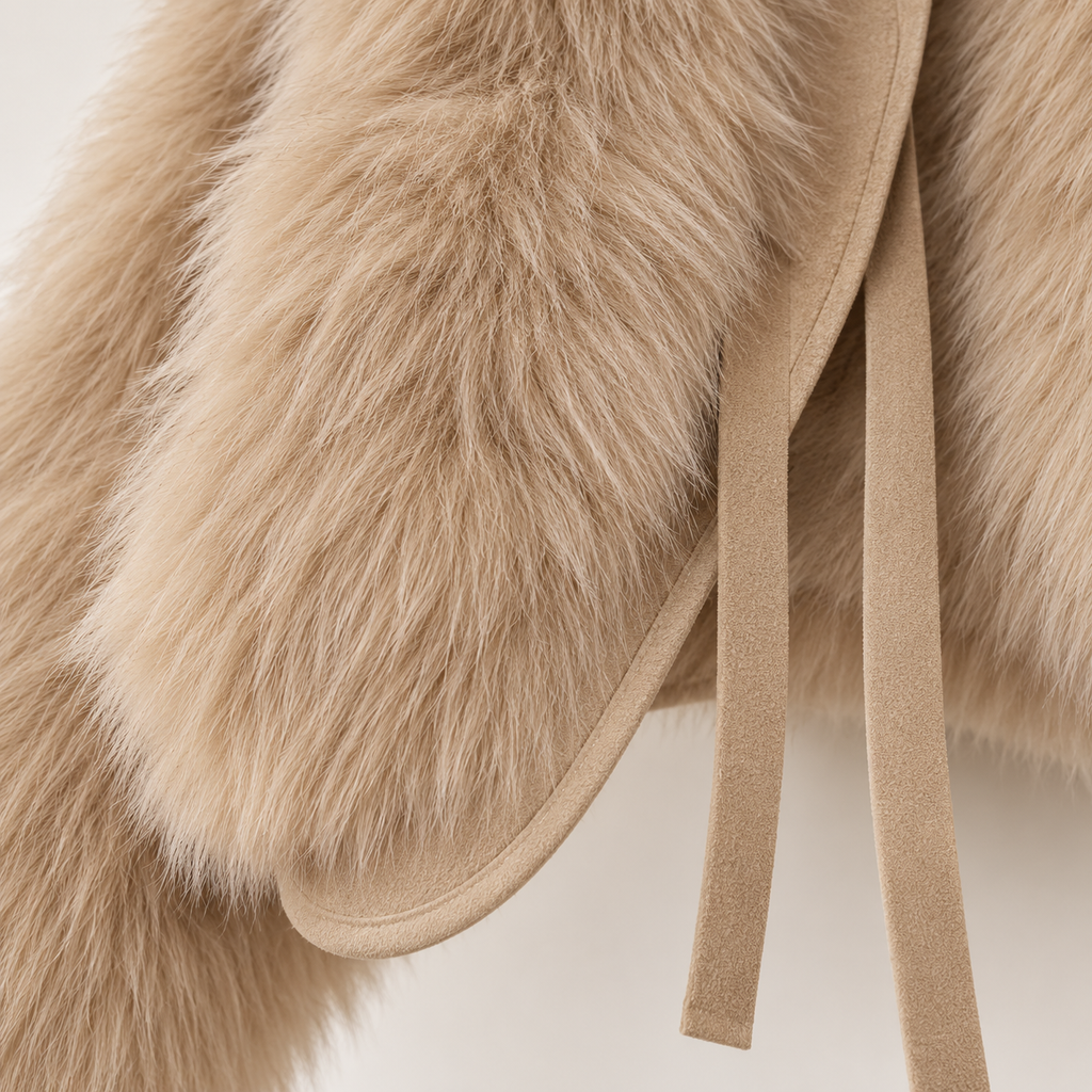 Abrigo de Pelo Sintético Corto para Mujer | Chaquetón Efecto Zorro con Cordón
