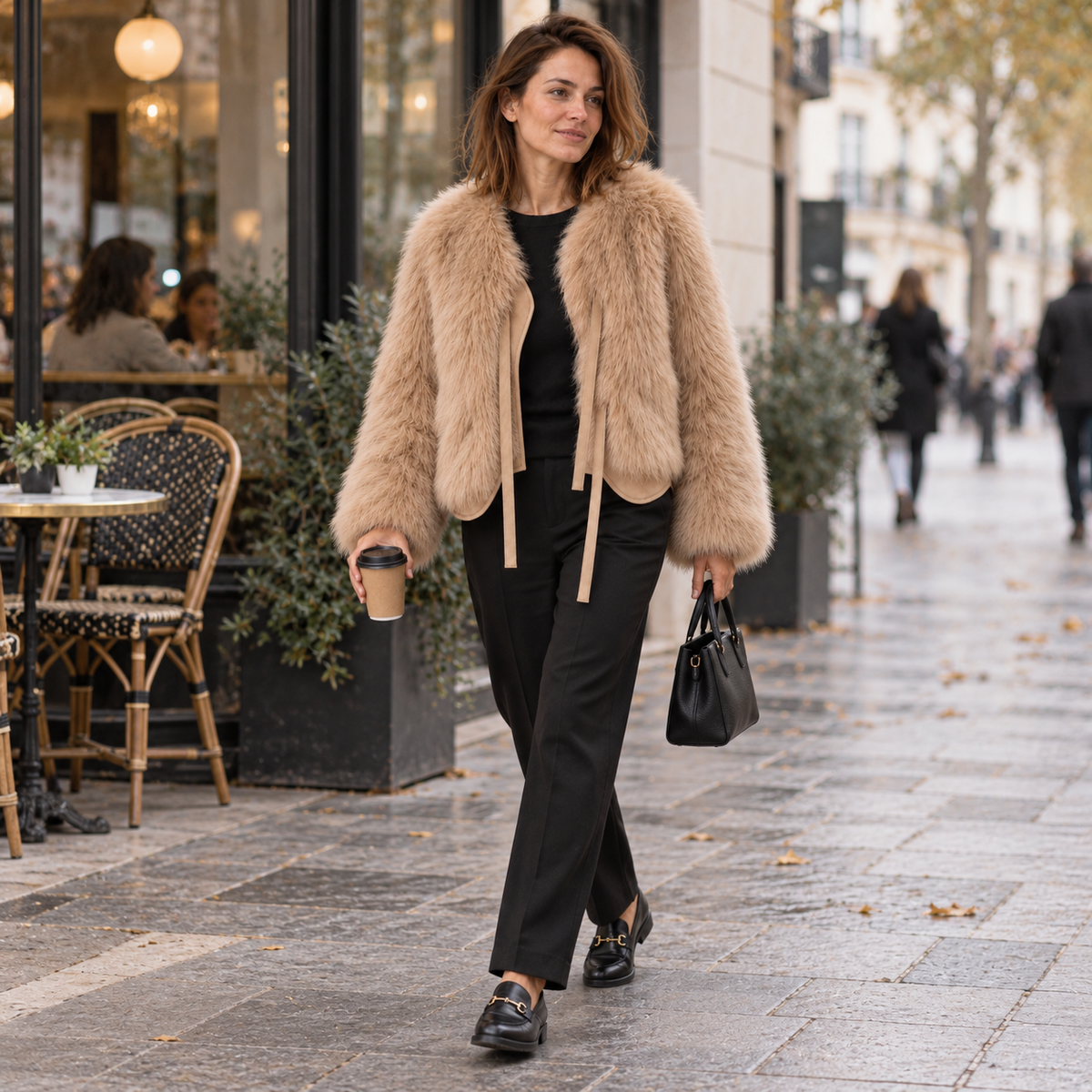 Abrigo de Pelo Sintético Corto para Mujer | Chaquetón Efecto Zorro con Cordón