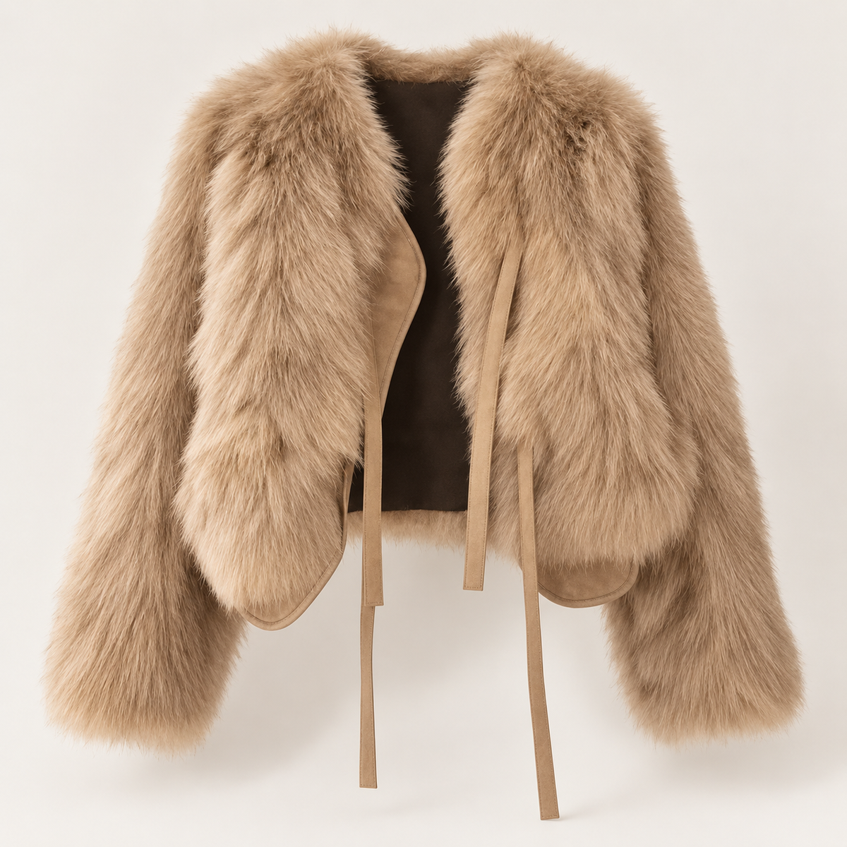 Abrigo de Pelo Sintético Corto para Mujer | Chaquetón Efecto Zorro con Cordón