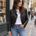 Cazadora Biker de Polipiel para Mujer | Chaqueta Moto Negra de Entretiempo