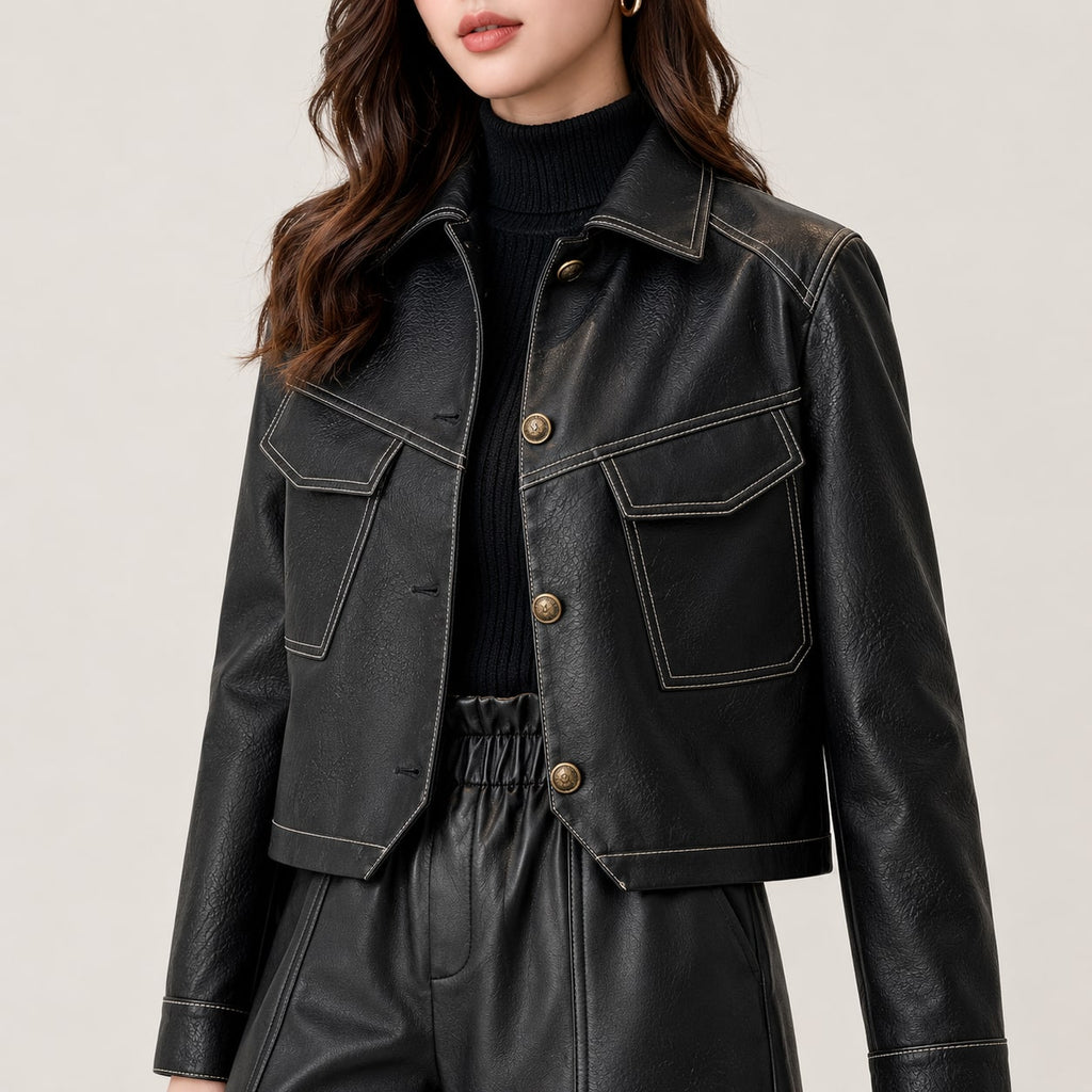 Chaqueta de Polipiel para Mujer | Cazadora Camisera con Bolsillos