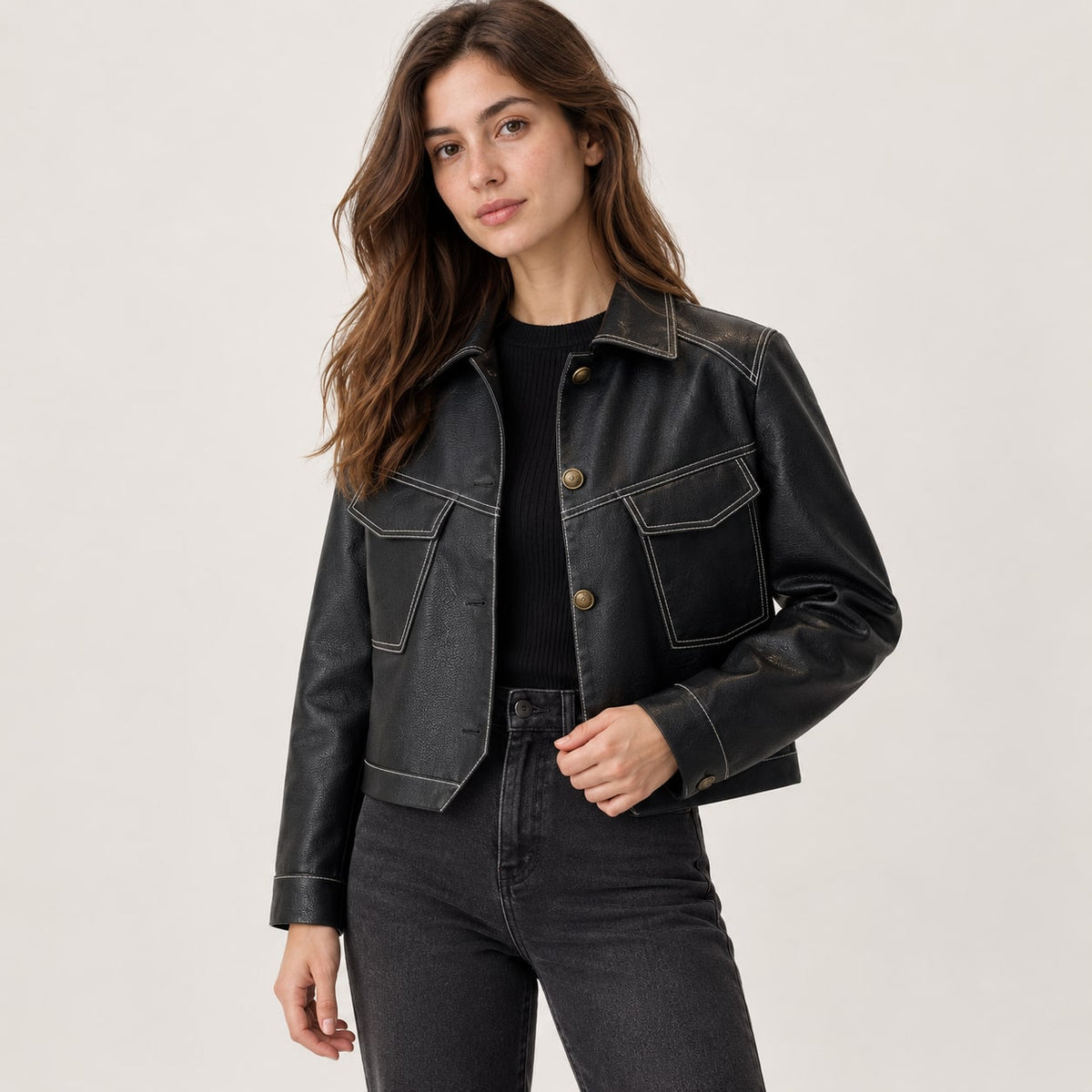 Chaqueta de Polipiel para Mujer | Cazadora Camisera con Bolsillos