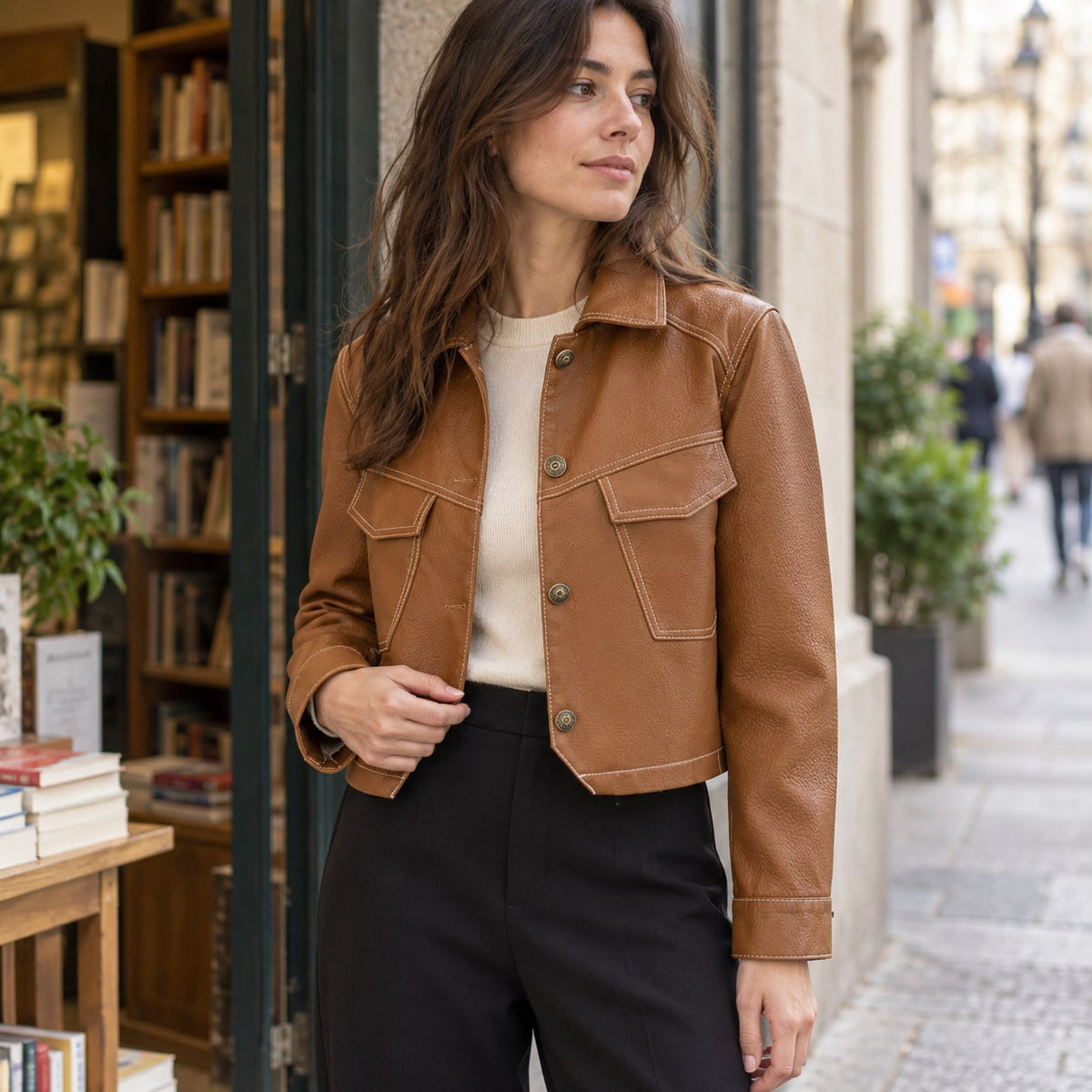 Chaqueta de Polipiel para Mujer | Cazadora Camisera con Bolsillos