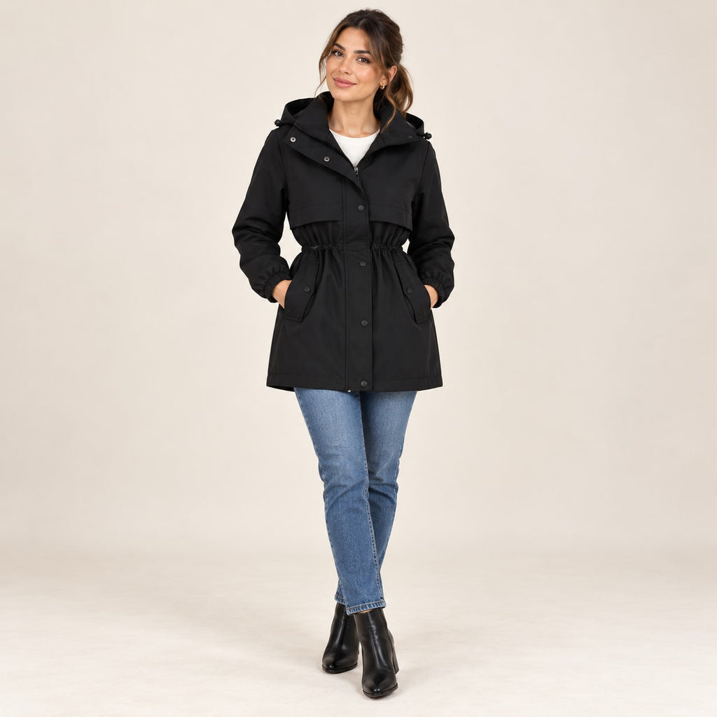 Parka con Capucha para Mujer | Chaqueta de Entretiempo con Cintura Ajustable