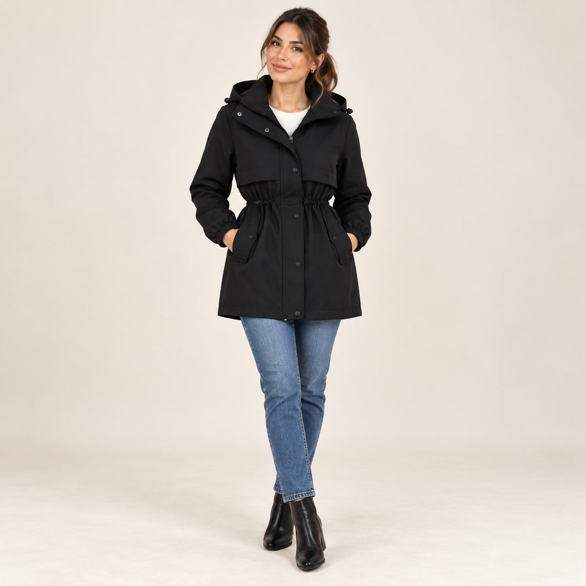 Parka con Capucha para Mujer | Chaqueta de Entretiempo con Cintura Ajustable