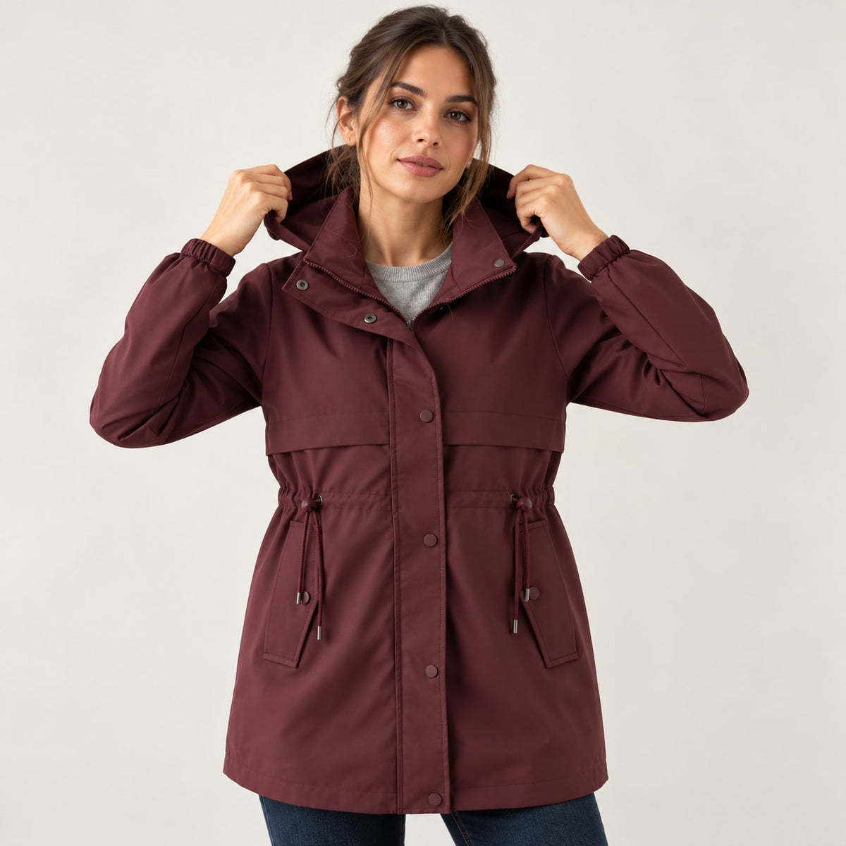 Parka con Capucha para Mujer | Chaqueta de Entretiempo con Cintura Ajustable