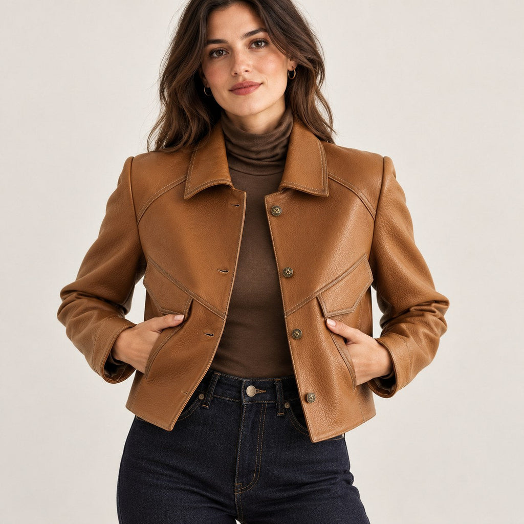 Chaqueta de Polipiel para Mujer | Cazadora Camisera con Bolsillos