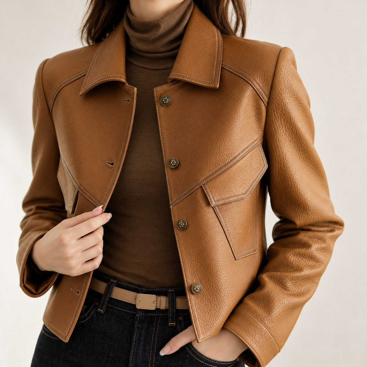 Chaqueta de Polipiel para Mujer | Cazadora Camisera con Bolsillos
