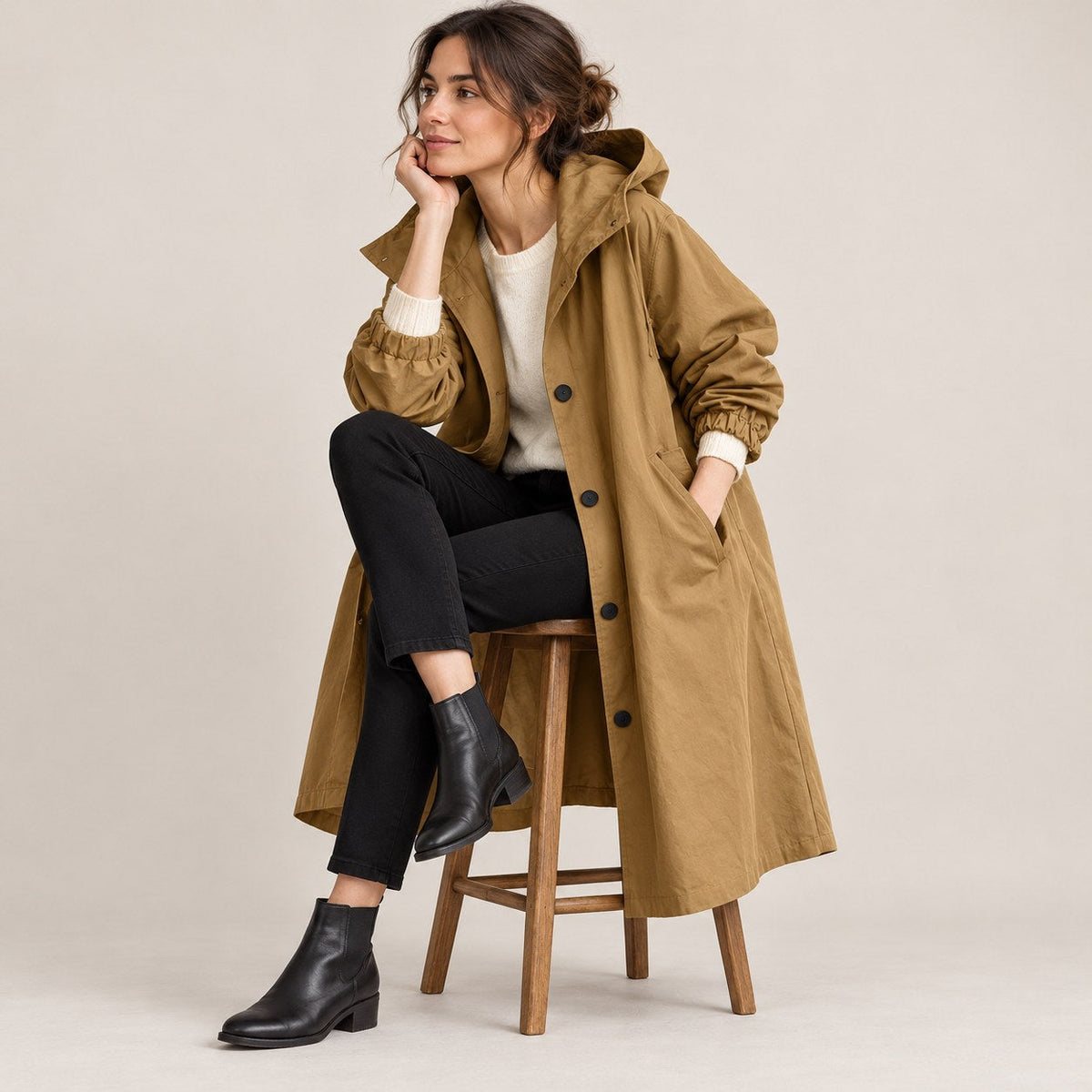 Parka Larga con Capucha | Abrigo Amplio de Entretiempo