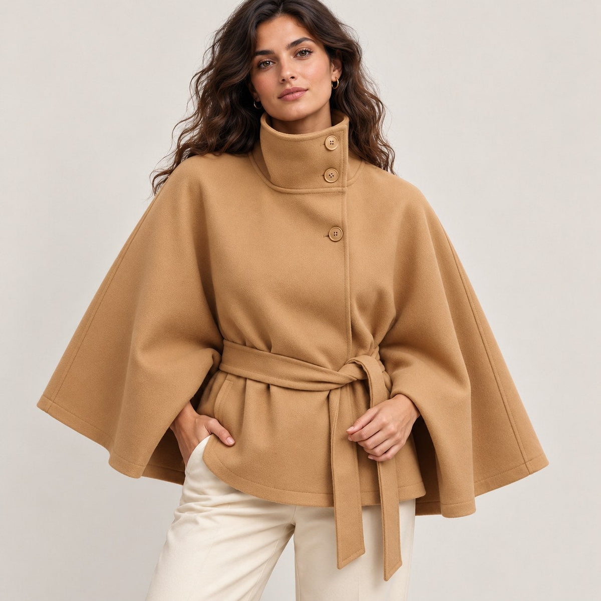 Abrigo Capa para Mujer | Capa de Paño con Cuello Alto y Cinturón