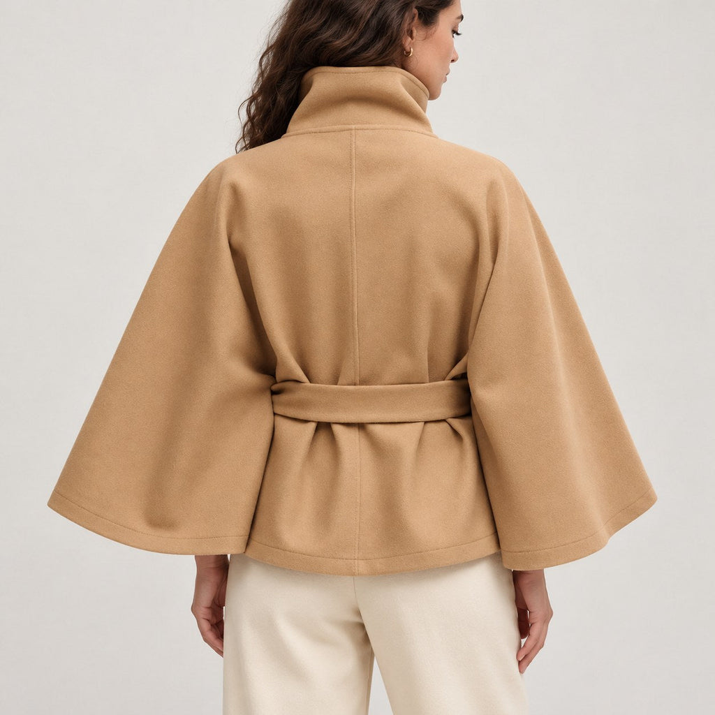 Abrigo Capa para Mujer | Capa de Paño con Cuello Alto y Cinturón