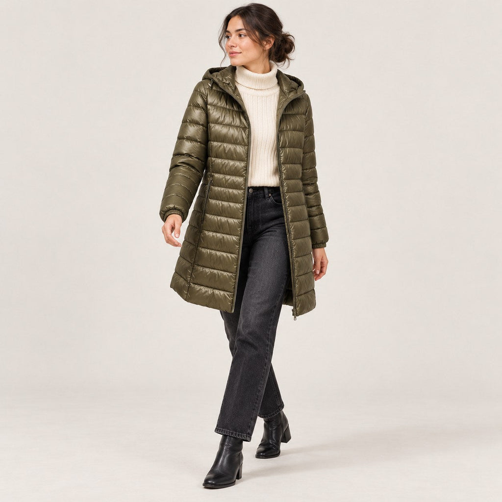 Chaquetón de Plumón Largo con Capucha para Mujer | Ligero y Compresible, Ideal Viaje