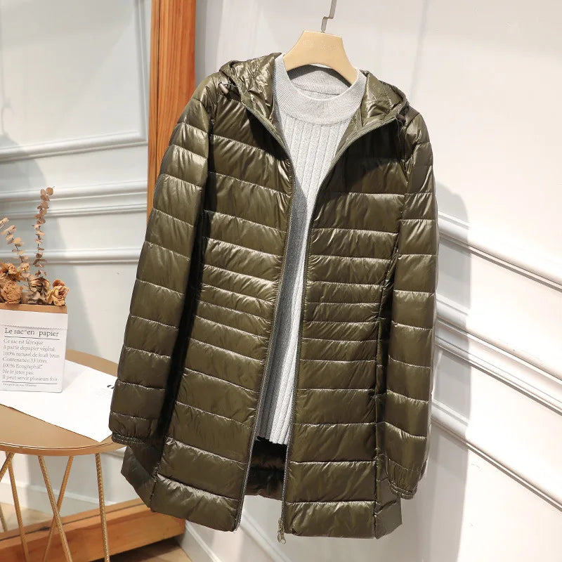 Chaquetón de Plumón Largo con Capucha para Mujer | Ligero y Compresible, Ideal Viaje